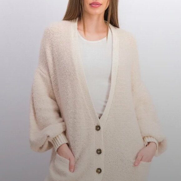 Free People Sweaters - Free People Snow Drop Cardigan – Ivory/Pink – Size XS